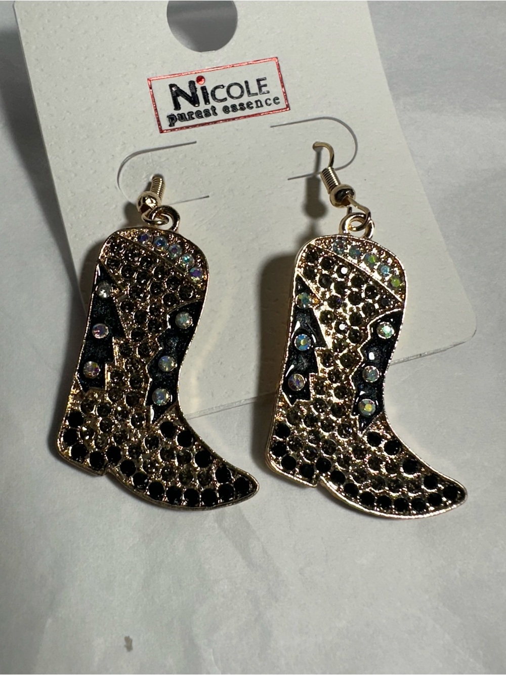 Black Rhinestone Cowboy Boot Dangle Earrings – Western Statement Earrings